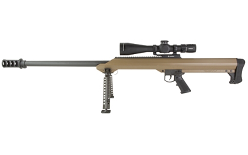 Picture of Barrett Model 99, Single Shot, 416 Barrett, 29" Fluted Barrel, QDL Muzzle Brake, Cerakote Finish, Flat Dark Earth, Includes Bi-Pod and Leupold MARK 4HD 8-32x56 19949