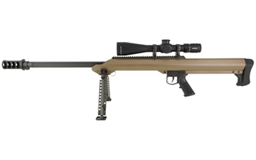Picture of Barrett Model 99, Single Shot, 50 BMG, 29" Fluted Barrel, QDL Muzzle Brake, Cerakote Finish, Flat Dark Earth, Includes Bi-Pod and Leupold MARK 4HD 8-32x56 19946
