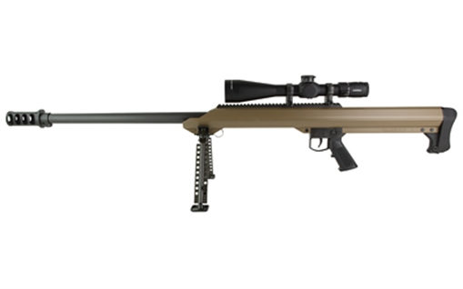 Picture of Barrett Model 99, Single Shot, 50 BMG, 32" Heavy Barrel, QDL Muzzle Brake, Cerakote Finish, Flat Dark Earth, Includes Bi-Pod and Leupold MARK 4HD 8-32x56 19947
