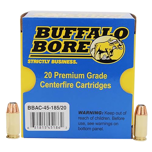 Picture of Buffalo Bore Ammunition Personal Defense Strictly Business 45ACP +P 185gr Jacket Hollow Point 20 Per Box/12 Case 4518520