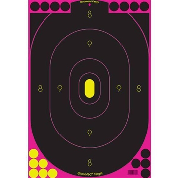 Picture of Birchwood Casey Shoot-N-C Reactive Target Self-Adhesive Paper Black/Pink 12"x18" Oval Silhouette 100 Pack 34633