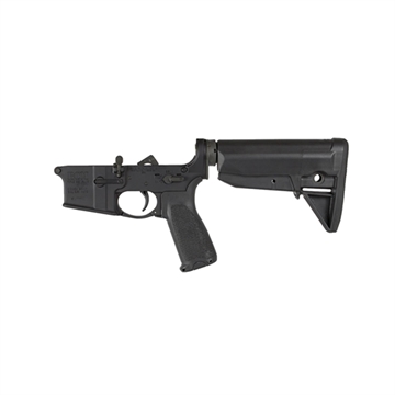 Picture of Bravo Company Semi-automatic Complete Lower Receiver, AR, 223 Remington/556NATO, Anodized Finish, Black, BCM Gunfighter Stock, Fire Controls Marked SAFE and SEMI, BCMGUNFIGHTER Enhanced Trigger Guard, BCMGUNFIGHTER QD End Plate, BCMGUNFIGHTER Pistol Grip LRG-STK-MOD-0-BLK LRGSTKMOD0BLK