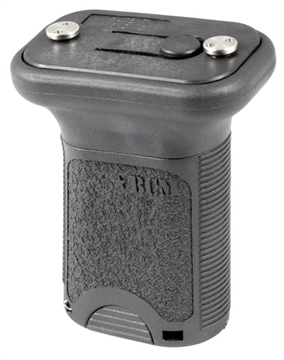 Picture of BCM BCMGunfighter Short Vertical Grip Made of Polymer With Black Aggressive Textured Finish with Storage Compartment for Keymod Rail VGSKMBLK