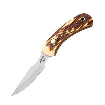 Picture of Bear & Son Ergonomic Caper Fixed Knife 2-1/2" Clip Point Blade Stag Delrin with Leather Sheath SD42