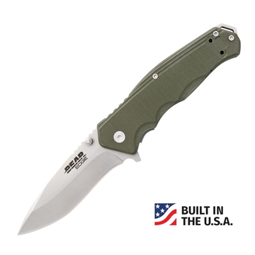 Picture of Bear & Son G10 Sideliner Folding Knife 3-3/8" Drop Point Blade OD Green with Trigger Boxed 61102