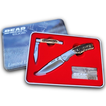 Picture of Bear & Son Limited Edition Gift Tin Two Folding Knife Combo Set Stag Delrin 7301538 71830