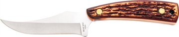 Picture of Bear & Son Upswept Skinner Fixed Knife 3-1/8" Clip Point Blade Stag Delrin with Leather Sheath 753