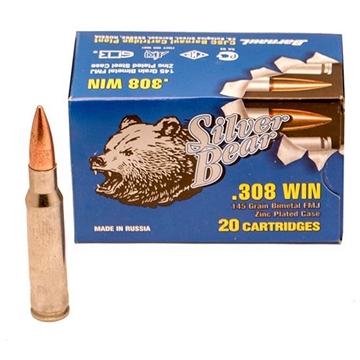 Picture of Bear Ammo 308 Win 145 Grain Full Metal Jacket 20 Round Box A308FMJN-20