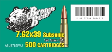 Picture of Bear Ammo 7.62x39mm 196 Grain Subsonic 500 Round Case ASUB762FMJ-500