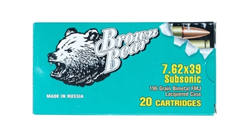 Picture of Bear Ammo 7.62x39mm 196-Grain Subsonic Ammunition 20 Round Box ASUB762FMJ-20