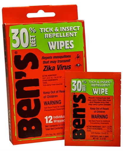 Picture of Ben's 30 Odorless Scent Wipes Repels Ticks & Biting Insects 12 00067085