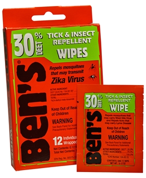 Picture of Ben's 30 Odorless Scent Wipes Repels Ticks & Biting Insects 12 00067085