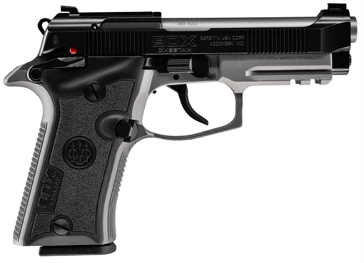 Picture of Beretta 80X Cheetah, Double Action/Single Action, Semi-automatic, Metal Frame Pistol, 380 ACP, 3.9" Barrel, Anodized Finish, Black and Gray, Interchangeable Polymer Grip Panels, Manual Safety/Decocker, Front Picatinny Rail, Optic Ready, 3 Dot Sights, 10 Rounds, 2 Magazines SPEC0717A