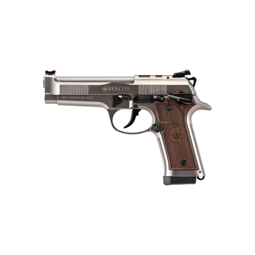 Picture of Beretta 92X Performance Defensive, Single/Double Action, Semi-automatic, Full Size, 9MM, 4.6" Barrel, Nickel/Stainless Finish, Silver, Optics Ready, Manual Safety, Fiber Optic Front Sight, Walnut Grips, 10 Rounds, 2 Magazines SPEC0746A10