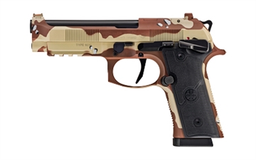 Picture of Beretta 92XI, Combat, Single Action Only, Semi-automatic, Full Size, 9MM, 4.7" Barrel, Ambidextrous Manual Safety, Cerakote Finish, Chocolate Chip Camo, 10 Rounds, 2 Magazines SPEC0730A10