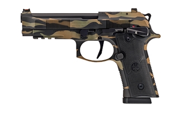 Picture of Beretta 92XI, Combat, Single Action Only, Semi-automatic, Full Size, 9MM, 4.7" Barrel, Ambidextrous Manual Safety, Cerakote Finish, Tiger Stripe Camo, 10 Rounds, 2 Magazines SPEC0729A10