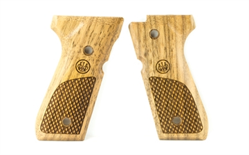 Picture of Beretta 92/96 Series Wood Walnut Grips, Oval Checkering With Trident, Screws Not Included, Fits Beretta 96, 92FS, 92A1, M9, M9A1, Brigadier, Centurion, Elite Pistols E00219