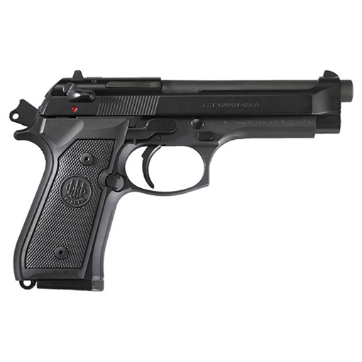 Picture of Beretta M9, Double Action/Single Action, Semi-automatic, Metal Frame Pistol, Full Size, 9MM, 4.9" Barrel, Alloy, Matte Finish, Black, Polymer Grips, Fixed Sights, Ambidextrous Safety, 10 Rounds, 2 Magazines J92M9A0