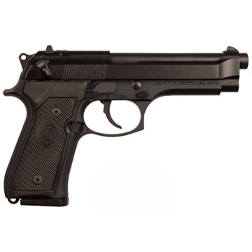 Picture of Beretta M9, Double Action/Single Action, Semi-automatic, Metal Frame Pistol, Full Size, 9MM, 4.9" Barrel, Alloy, Blued Finish, Black, Plastic Grips, 3 Dot Sights, 10 Rounds, 2 Magazines, California Compliant J92M9A0CA
