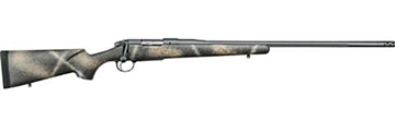 Picture of Bergara Rifles Premier Highlander 6.5 Creedmoor 4+1 24" Sniper Gray Cerakote Fluted Barrel, Sniper Gray Cerakote 416 Stainless Steel Receiver, Woodland Camo Grayboe Stock BPR3365