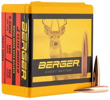 Picture of Berger Bullets Elite Hunter, .264 Diameter, 6.5MM, 140 Grain, Boat Tail Hollow Point, 100 Count 26552