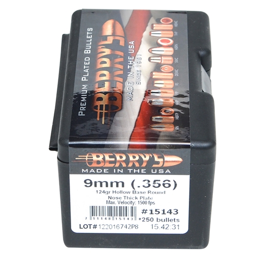 Picture of Berry's Superior Pistol 9mm/356 124gr Hollow Base Round Nose Thick Plate 250/Box 15143