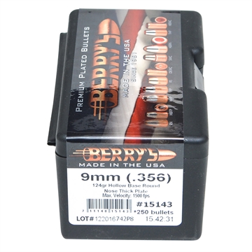 Picture of Berry's Superior Pistol 9mm/356 124gr Hollow Base Round Nose Thick Plate 250/Box 15143