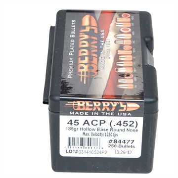 Picture of Berrys Manufacturing 45 ACP (.452'') 185GR HOLLOW BASE ROUND NOSE 250/BOX 84477