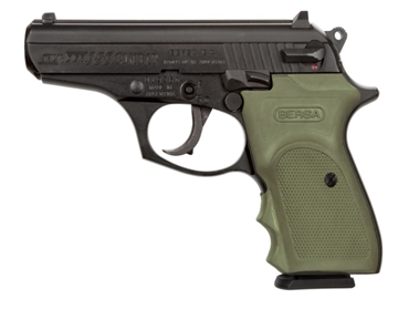 Picture of Bersa Thunder, Combat, Double Action/Single Action, Semi-automatic, Metal Frame Pistol, Compact, 380ACP, 3.5" Barrel, Alloy, Matte Finish, Black, Green Polymer Grips, Fixed Sights, 8 Rounds, 1 Magazine T380MC