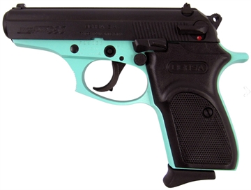 Picture of Bersa Thunder, Double Action/Single Action, Semi-automatic, Metal Frame Pistol, Compact, 380ACP, 3.5" Barrel, Alloy, Black/Robin's Egg Blue, Polymer Grips, Fixed Sights, 8 Rounds, 1 Magazine T380BLM8