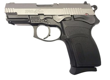 Picture of Bersa TPRC Compact Frame 45 ACP 7+1, 3.50" Black Steel Barrel, Nickel Cerakote Serrated Steel Slide, Matte Black Aluminum Frame w/Picatinny Rail, Ambidextrous TPR45CDT