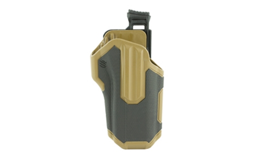 Picture of BLACKHAWK Omnivore Nonlight Multi-Fit Holster, NonLight, Belt Holster, Right Hand, Black/Tan, Fits More Than 150 Styles of Semi-Automatic Handguns with Accessory Rail, Hard, Thumb Activated Retention Mechanism 419000BCR
