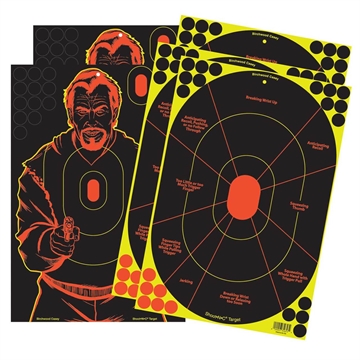 Picture of Birchwood Casey Shoot-N-C Reactive Target Combo Pack Self-Adhesive Paper Multi Color 12"x18" Oval Silhouette/Bad Guy 5 Pack 34630