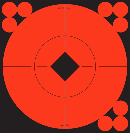Picture of Birchwood Casey 33906 Target Spots Self-Adhesive Paper Black/Orange 6" Bullseye 10 Pack 33906 BC-33906