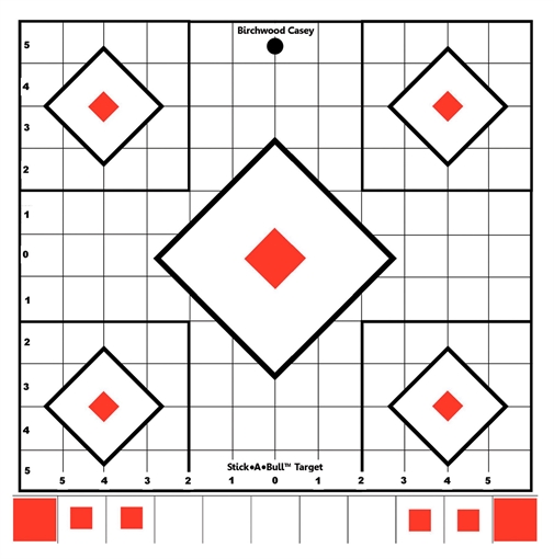 Picture of Birchwood Casey Stick-A-Bull Sight-In Self-Adhesive Paper White/Red 12" 5-Diamond 5 Pack 33922
