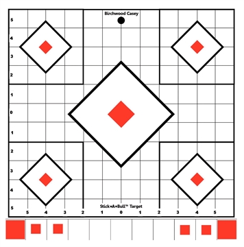 Picture of Birchwood Casey Stick-A-Bull Sight-In Self-Adhesive Paper White/Red 12" 5-Diamond 5 Pack 33922