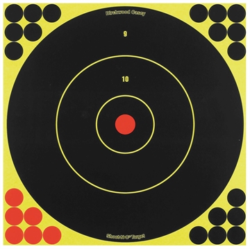Picture of Birchwood Casey 34012 Shoot-N-C Reactive Target Self-Adhesive Paper Black/Yellow/Red 12" Bullseye 5 Pack 34012 BC-34012