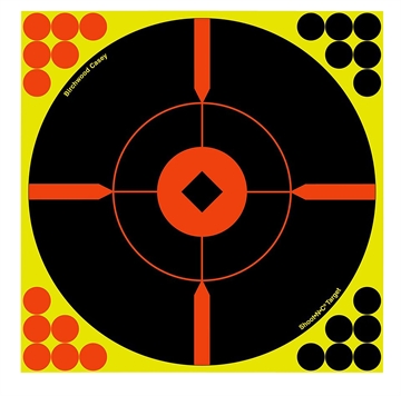 Picture of Birchwood Casey Shoot-N-C Reactive Target Self-Adhesive Paper Black/Yellow/Red 12" Bullseye 100 Pack 34016