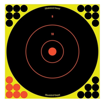 Picture of Birchwood Casey Shoot-N-C Reactive Target Self-Adhesive Paper Black/Yellow/Red 12" Bullseye 100 Pack 34070