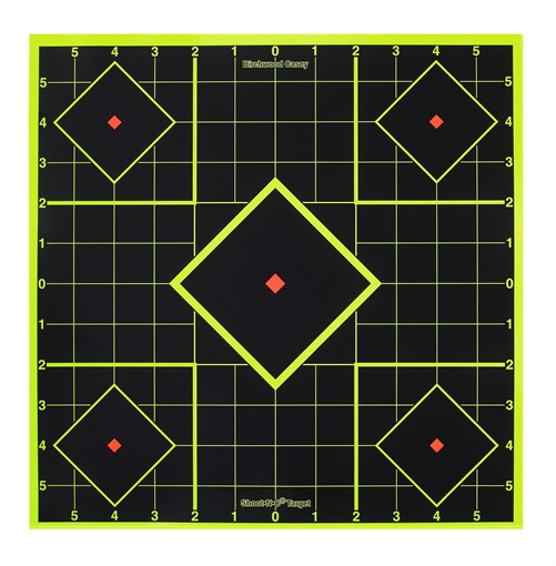 Picture of Birchwood Casey 34105 Shoot-N-C Reactive Target Self-Adhesive Paper Black/Yellow 8" 5-Diamond 6 Pack 34105 BC-34105