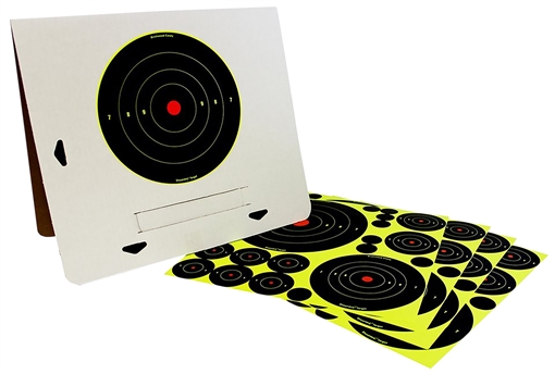 Picture of Birchwood Casey Shoot-N-C Target, Deluxe Variety Kit, 40-1" Pasters, 24-2", 8-3", 4-6", 4-8" Bullseye Targets, with Target Stand BC-34208