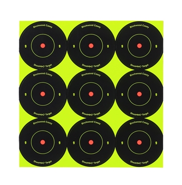 Picture of Birchwood Casey 34210 Shoot-N-C Reactive Target Self-Adhesive Paper Black/Yellow 2" Bullseye 12 Pack 34210 BC-34210