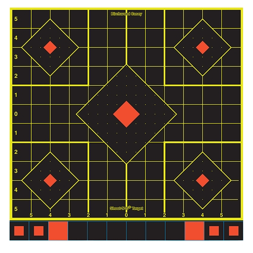 Picture of Birchwood Casey Shoot-N-C Sight-In Self-Adhesive Paper Black/Yellow/Red 12" 5-Diamond 100 Pack 34211