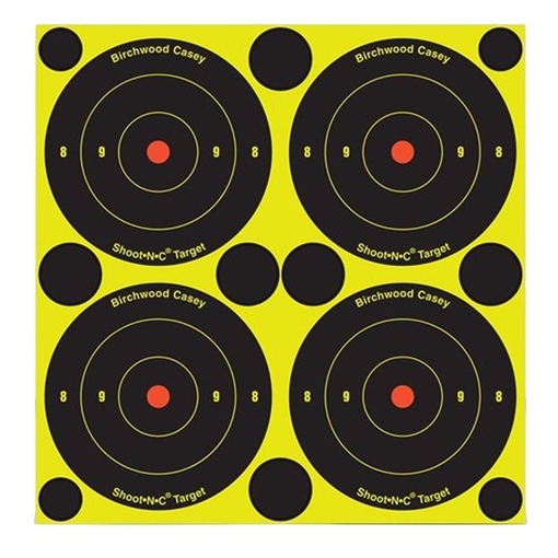 Picture of Birchwood Casey 34315 Shoot-N-C Reactive Target Self-Adhesive Paper Black/Yellow 3" Bullseye 12 Pack 34315 BC-34315