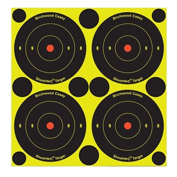 Picture of Birchwood Casey 34315 Shoot-N-C Reactive Target Self-Adhesive Paper Black/Yellow 3" Bullseye 12 Pack 34315 BC-34315