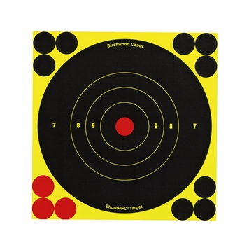 Picture of Birchwood Casey 34512 Shoot-N-C Reactive Target Self-Adhesive Paper Black/Yellow/Red 6" Bullseye 12 Pack 34512 BC-34512