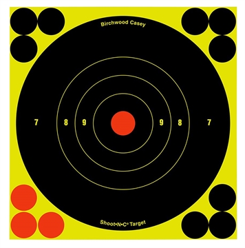 Picture of Birchwood Casey 34550 Shoot-N-C Reactive Target Self-Adhesive Paper Black/Yellow/Red 6" Bullseye 60 Pack 34550 BC-34550