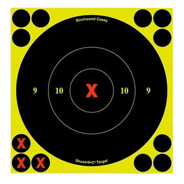 Picture of Birchwood Casey 34560 Shoot-N-C Reactive Target Self-Adhesive Paper Black/Yellow 6" X-Bullseye 60 Pack 34560 BC-34560