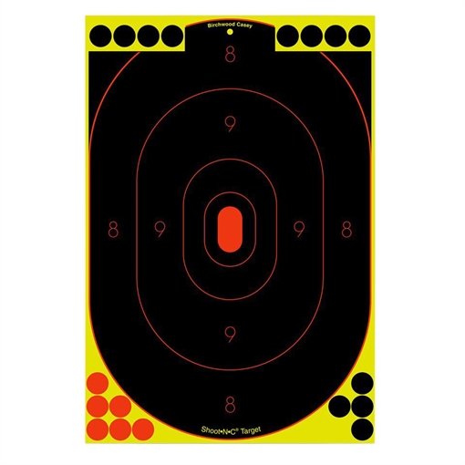 Picture of Birchwood Casey Shoot-N-C Reactive Target Self-Adhesive Paper Black/Yellow/Red 12"x18" Oval Silhouette 12 Pack 34617