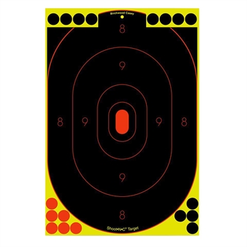 Picture of Birchwood Casey Shoot-N-C Reactive Target Self-Adhesive Paper Black/Yellow/Red 12"x18" Oval Silhouette 12 Pack 34617